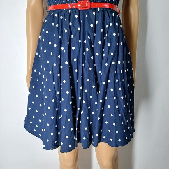 Rue 21 Women's Size Small Polka Dot Blue Belted Ruffles Mini Dress Pullover - Picture 3 of 9